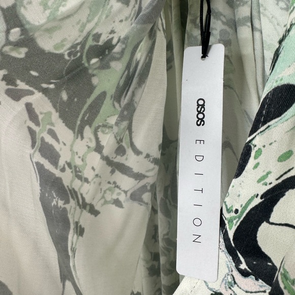 Asos Maxi Dress Size 10 Green Marble Print High Neck Tiered BNWT - Picture 11 of 13